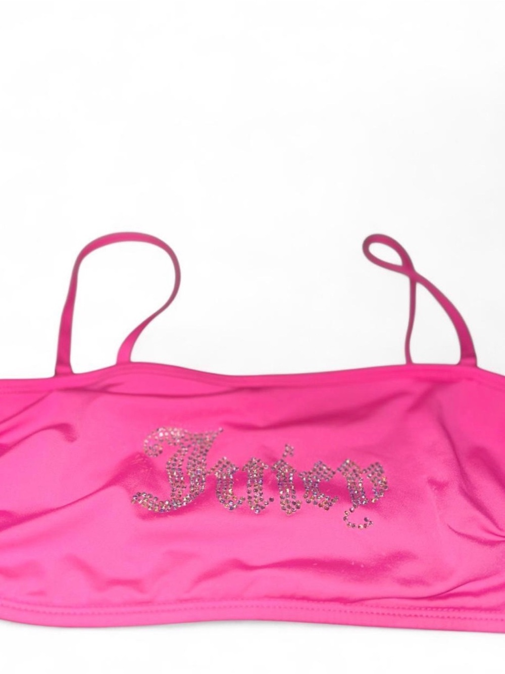 Juicy Couture Hot Pink Bandeau Swim Top with Rhinestone Logo size XL - Picture 2 of 8